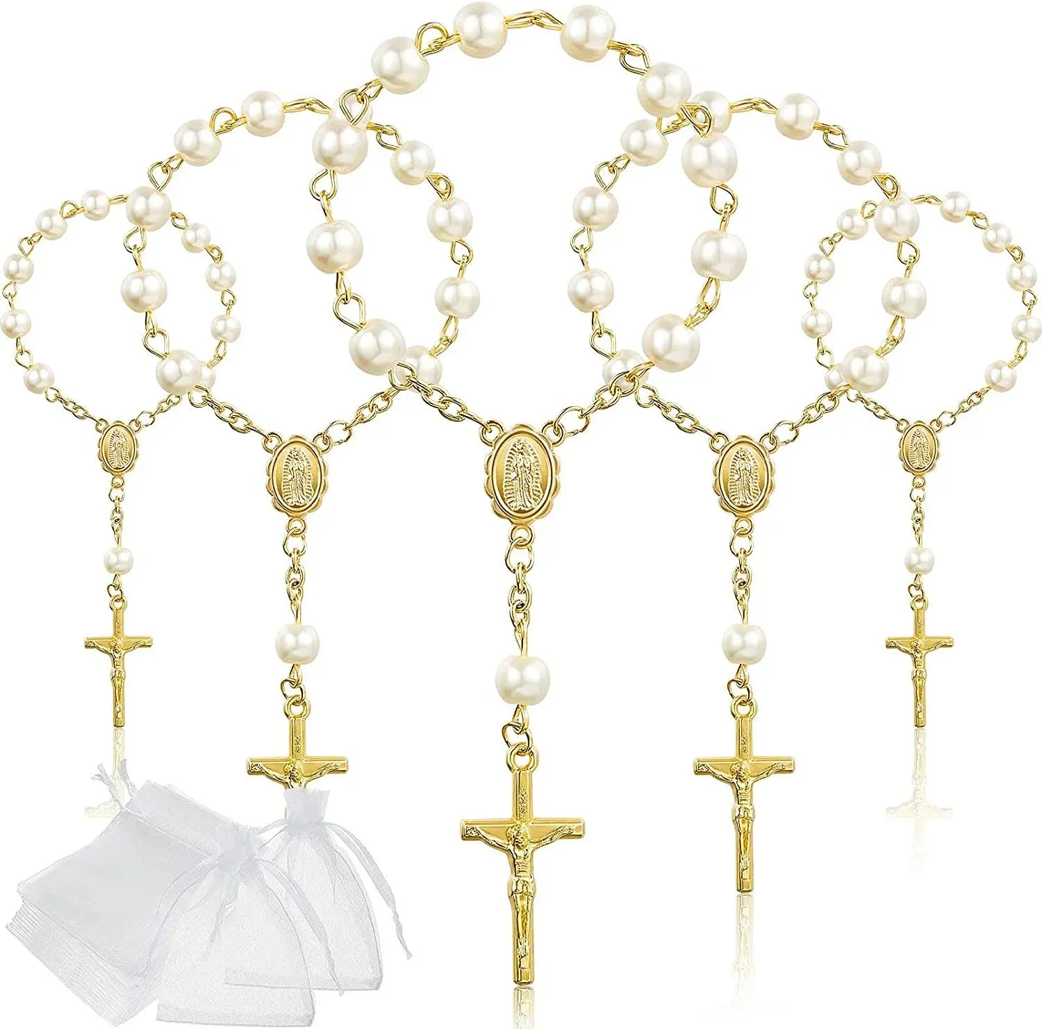 Junkin 30 Pieces Baptism Rosary Acrylic Rosary Beads Ivory Color Mini Finger ...