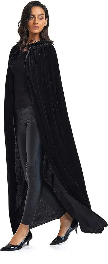 Velvet Cloak, Adult Hooded Cloak Velvet Cape Halloween Witch Costume for Men and Women Cosplay Costumes