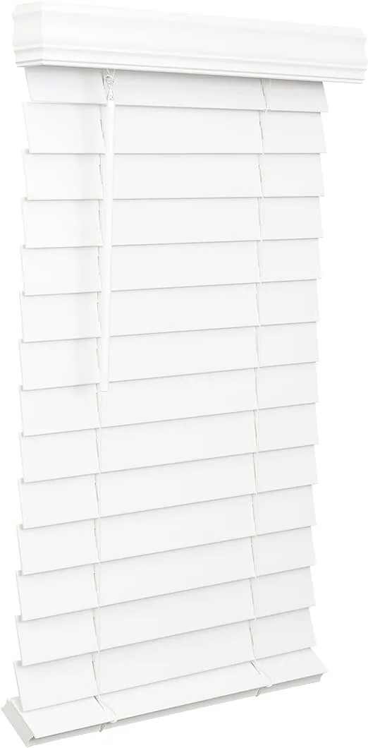 Lotus & Windoware Cordless, 2-1/2" inch Faux Wood Room Darkening Blind, 23" Wide x 24" Long, Smooth, Bright White