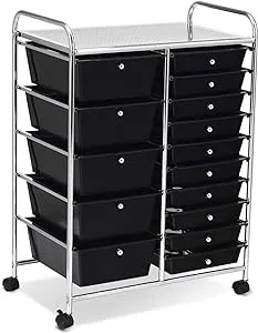 Costway 15 Drawer Rolling Organizer Cart Utility Storage Tools Scrapbook Paper Multi-Use Black