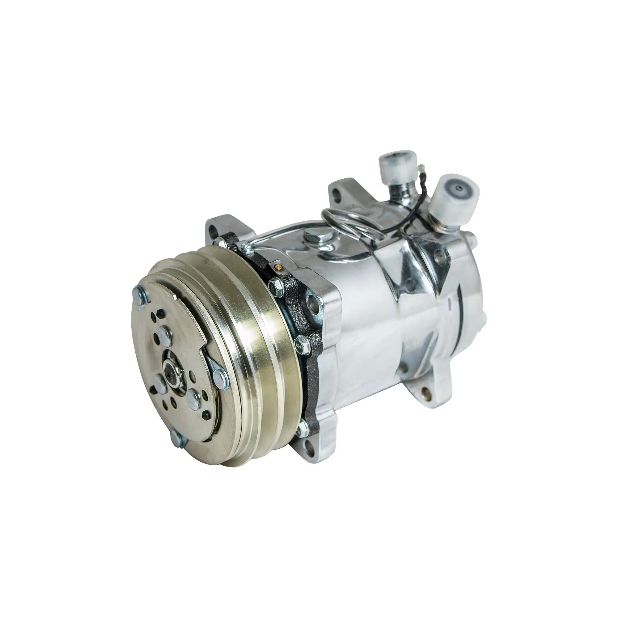 Top Street Performance HC5003C A/C Compressor with Silver Clutch (Chromed V-Belt Sanden 508 R134a TYPE)