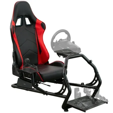 VIVO Racing Simulator Cockpit with Wheel Stand, Gear Mount, Chair and Frame Only, Fits Logitech, Thrustmaster, Fanatec, Compatible with Xbox One, Playstation, PC Video Game, Blue Stripe, STAND-RACE1BL