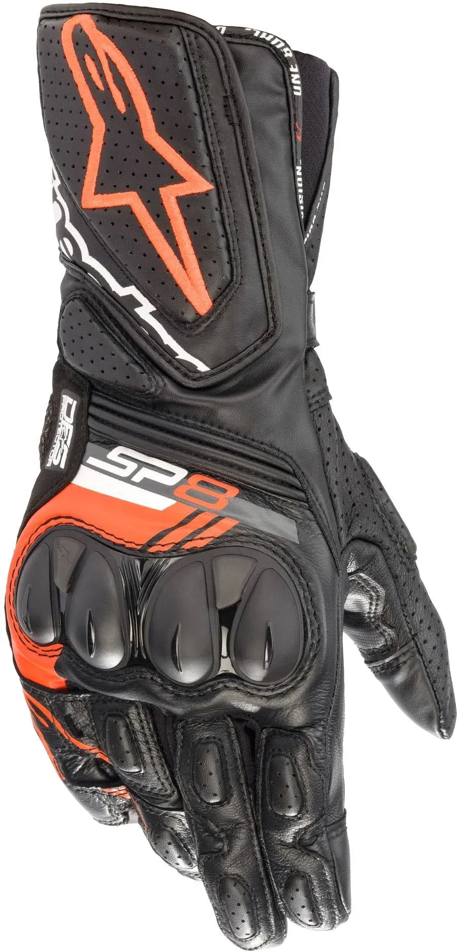 Alpinestars SP-8 v3 Motorcycle Gloves Size S Summer Schwarz-Weiß-Hellrot