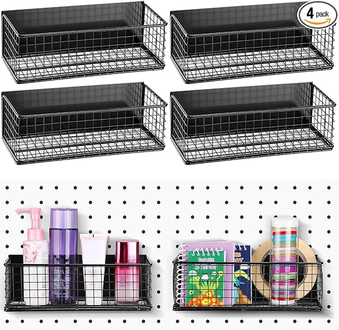  4 Pcs Pegboard Organizer Accessories 2 Sizes Magnetic Large, Small Black