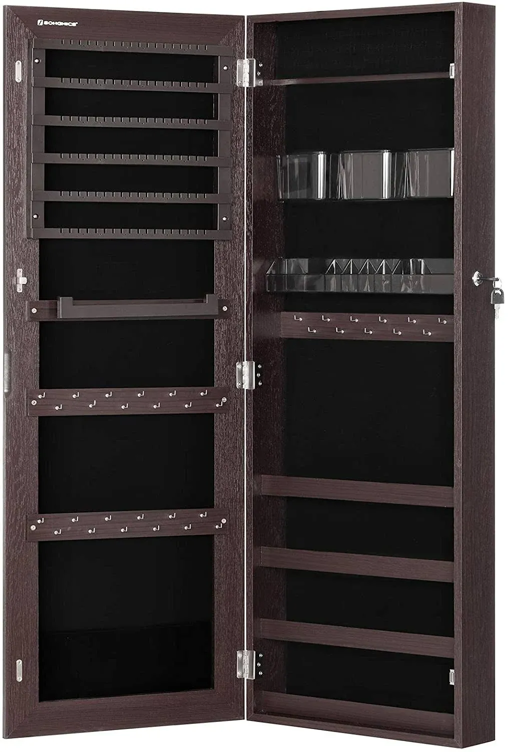 Mirror Jewelry Cabinet Armoire, Lockable Wall-Mounted Storage Organize