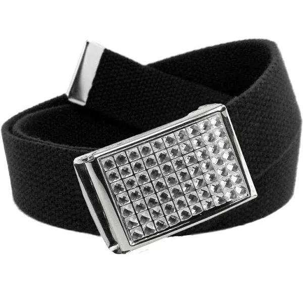 Build A Belt Girl's 1.25" Wide Clear Rhinestone Flip Top Belt Buckle with Canvas Web Belt