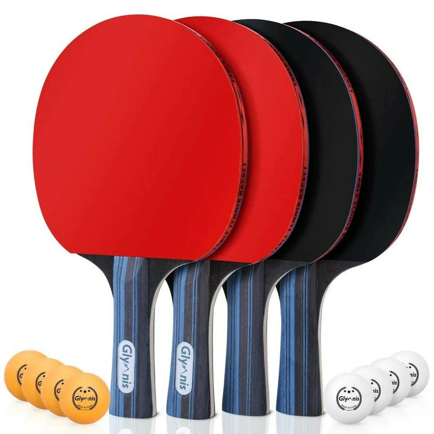 Ping Pong Paddles Set of 4 Table Tennis Rackets with 8 Balls, Storage Case for I