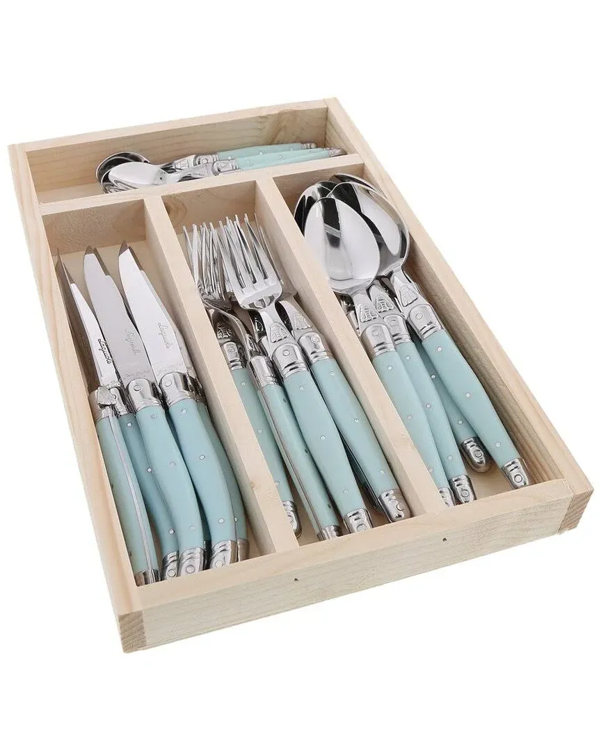 The French Farm Jean Dubost 24 Piece Everyday Flatware Set with Handles in a Tray, Turquoise