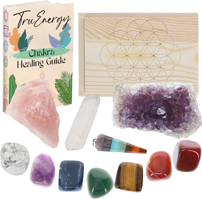 Large Crystals and Healing Stones Kit In Wooden Box With EBOOK - 7 Ckara