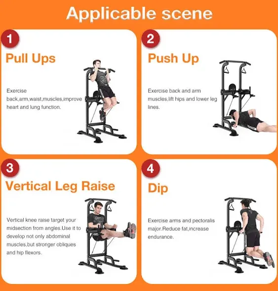 Adjustable Power Tower Dip Station Pull Up Bar Tower For Home Gym Exercise