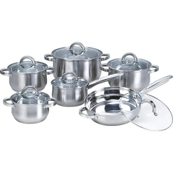 Heim Concept Silver 12-piece Stainless Steel Cookware Set w/Glass Lid - Bed Bath & Beyond - 10343816