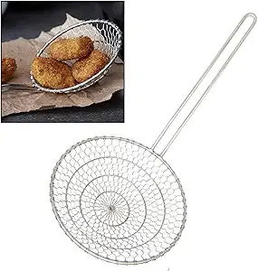 Hicook Stainless Steel Kitchen Spider Strainer Skimmer Ladle Food Dumpling Noodle Strainer for Pasta Spaghetti Noodles and Frying, 5 inches