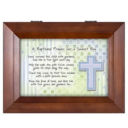 Baptismal Prayer for a Sweet Boy Wood Finish Jewelry Music Box - Plays Tune You are My Sunshine