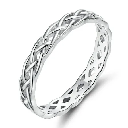 EAMTI 925 Sterling Silver Ring 4mm Eternity Celtic Knot Wedding Band for Women Size 4.5