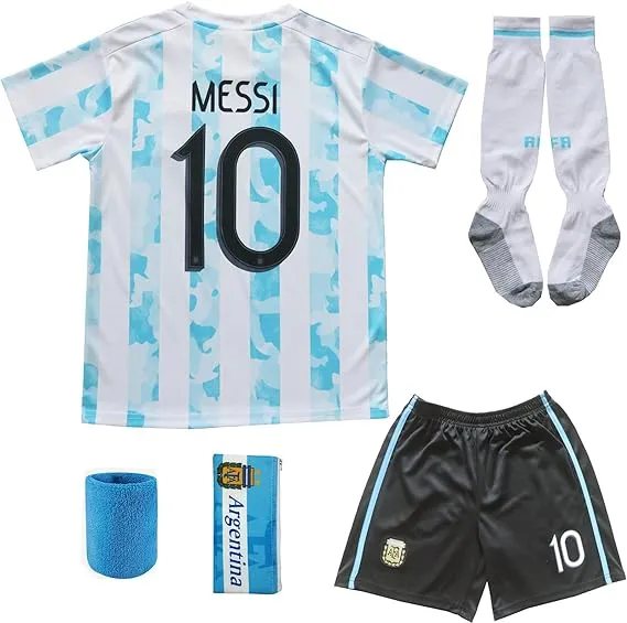 Birdbox 2021 Argentina Home Blue #10 Lionel Messi Kids Soccer Jersey & Shorts Set ...