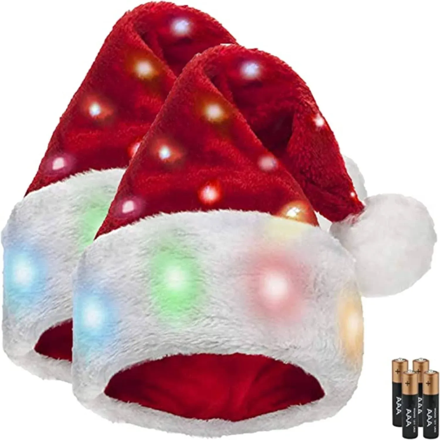 Plush Santa Hat Light Up Christmas Holiday Costume Accessory Gift Kids &amp; Adults