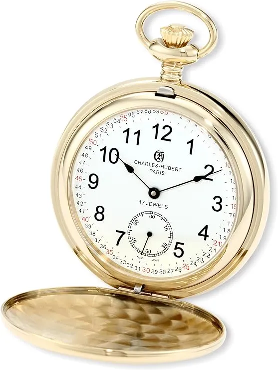 Charles Hubert Gold Tone Stnlss Steel White Dial Polished Pocket Watch