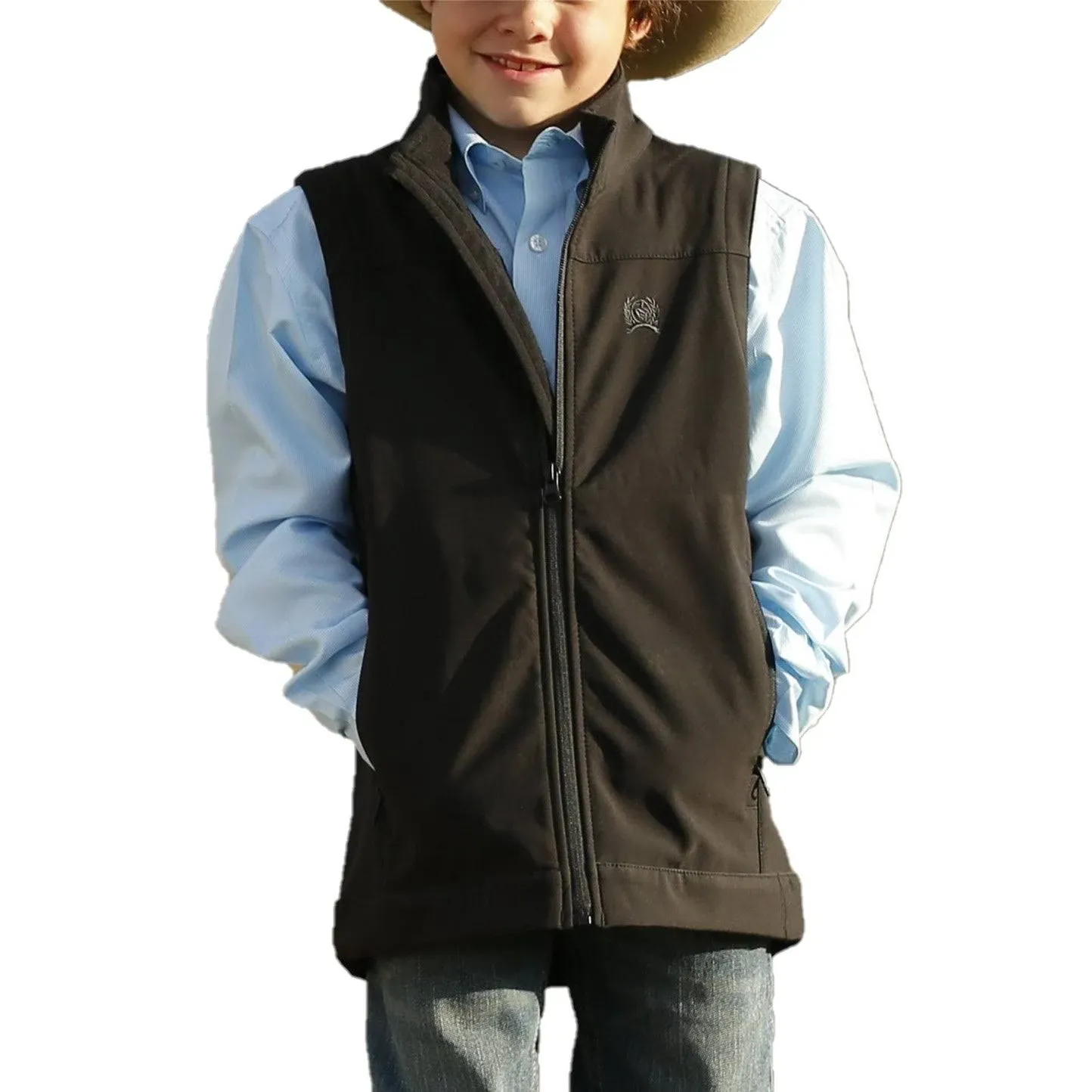 Cinch Boys' Solid Bonded Zip-Up Vest Black Small