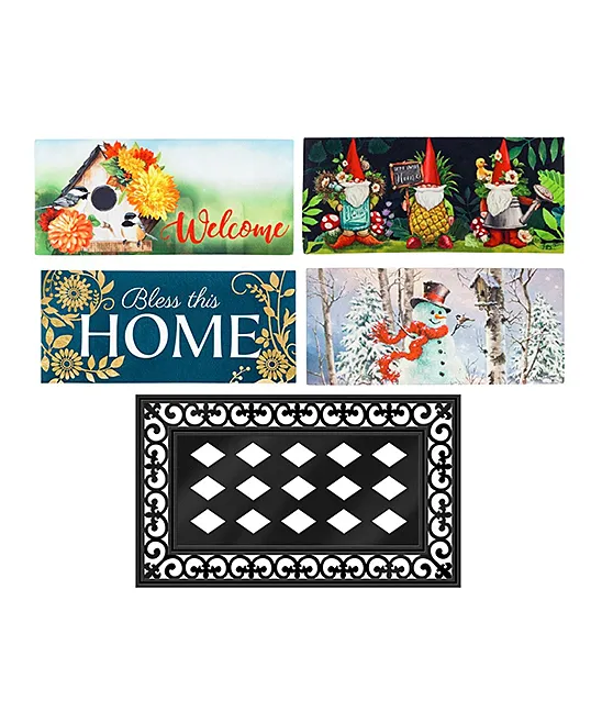 Sassafras Mats Outdoor Mats - 'Bless this Home' Four Season Doormat Insert Set