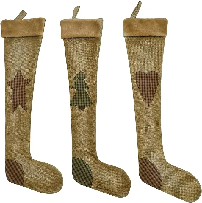 Rustic Design Christmas Tree Hanging Stockings Party Decoration Gifts,3 Assorted