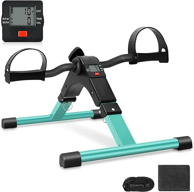 Uten Folding Pedal Exerciser, Under Desk Bike Pedal Exerciser, Mini Under Desk Exercise Bike Foot Hand Cycle Portable, Arm and Leg Exercise Peddler Machine with LCD Monitor, Leg Exercise Equipment