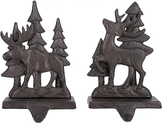 Transpac Iron Deer/Tree Stocking Holder, Set Of 2, Assortment