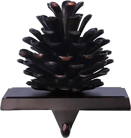 Hxezoc Pine Cone Christmas Stocking Holder, 3D Brown Metal Mantel Stocking Hanger ...