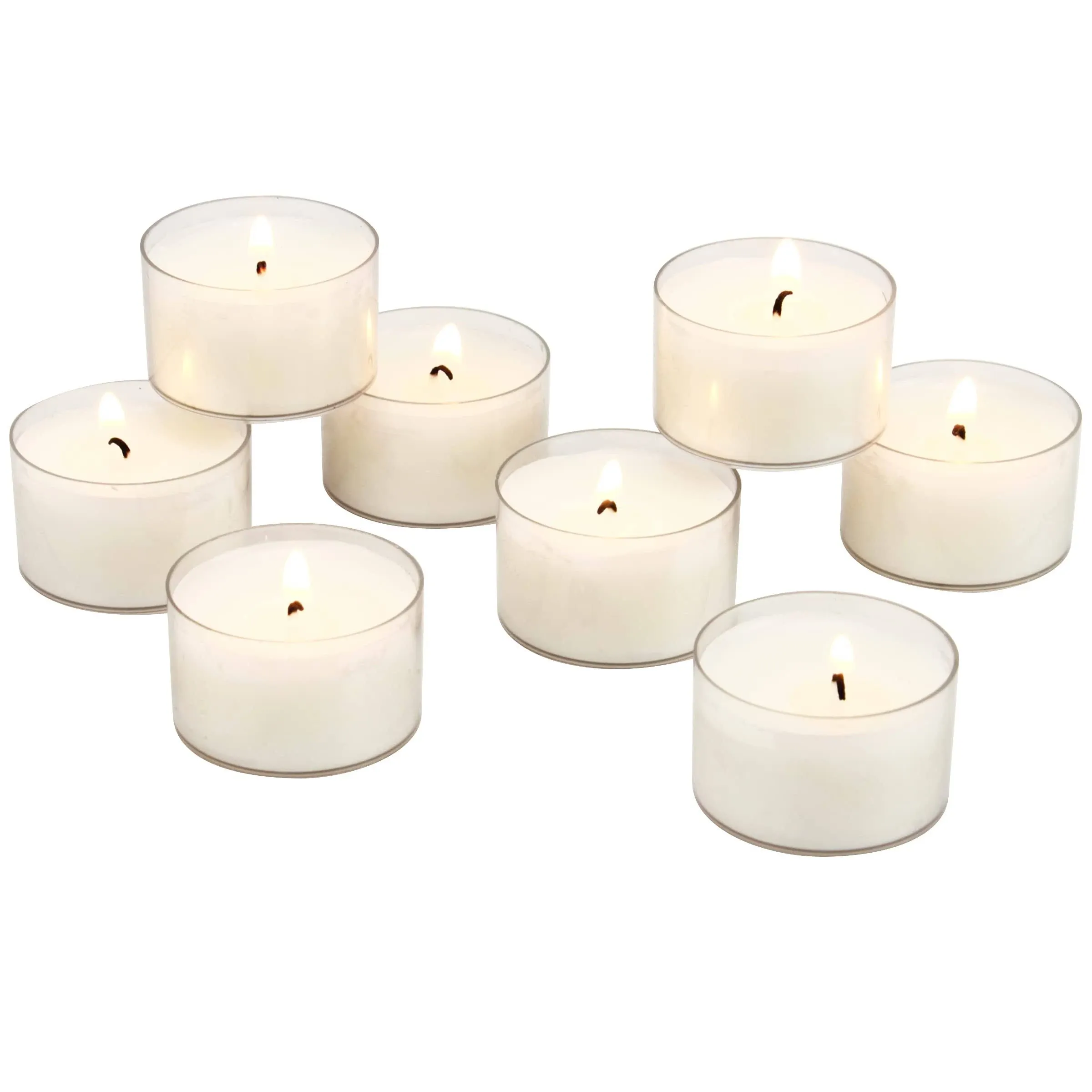 Stonebriar Bulk 48 Pack Unscented Smokeless Long Clear Cup Tea Light Candles with 8 Hour Extended Burn Time, 48 Count