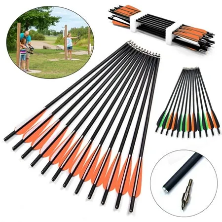 20 Inch Carbon Crossbow Bolts 12 Pack and Hunting Broadheads 6 Pack, Carbon Crossbow Arrows for Hunting and Outdoor Practice