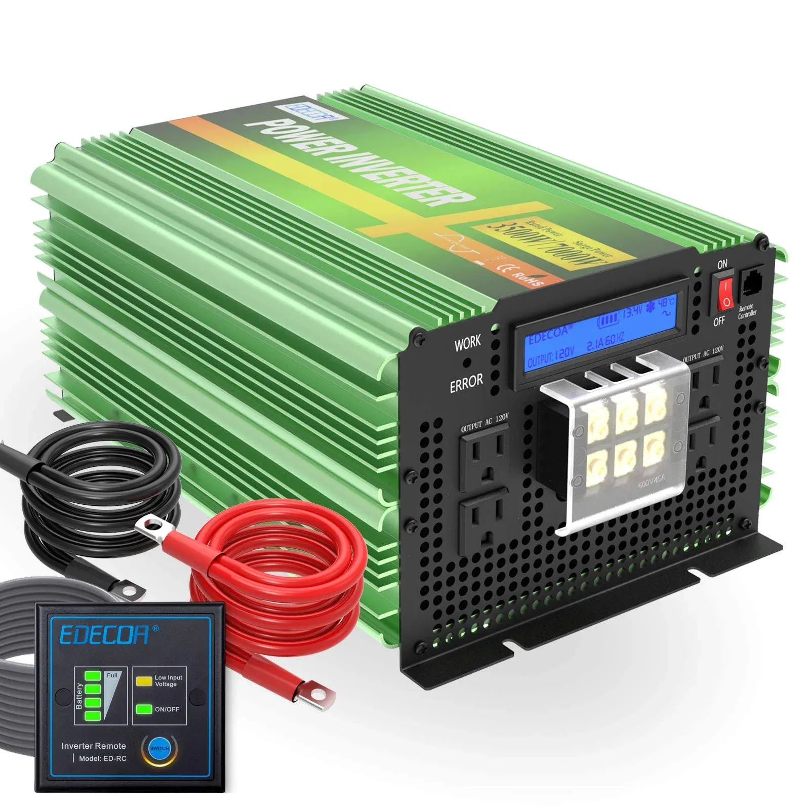 Power Inverter With 4 Ac Outlets And 1 Ac Terminal Block, 3500W Dc 12V To Ac