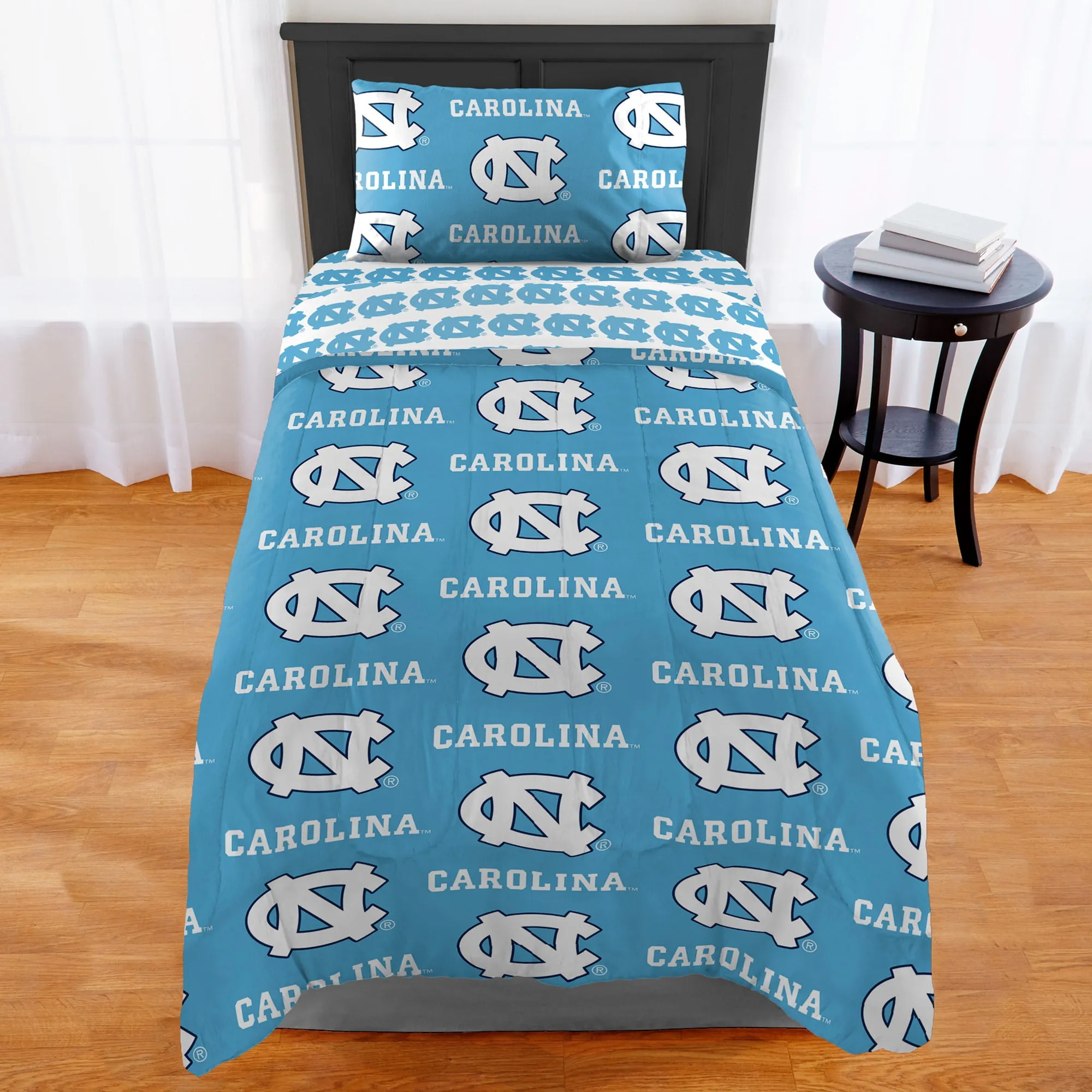 NCAA North Carolina Tar Heels Bed in a Bag Set, 100% polyester, Twin Size, Team Colors, 4 Piece Set