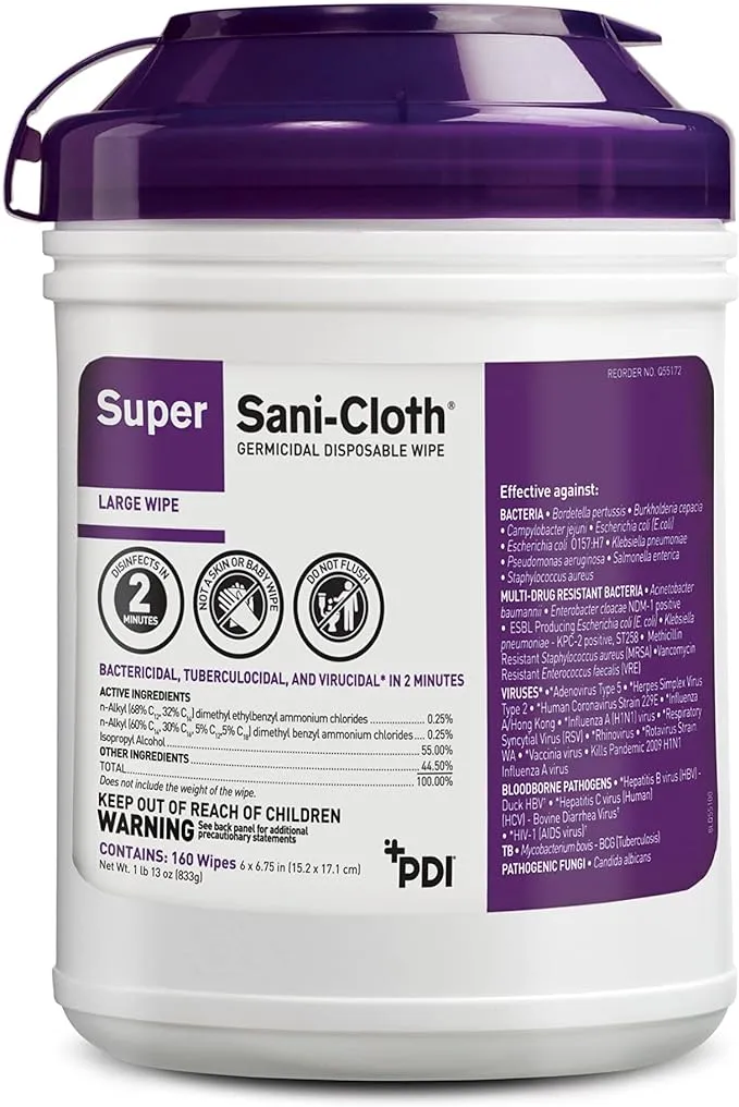 Disinfectant Wipes Alcohol Sani-Cloth Super LG 6x6-3/4 inch 160
