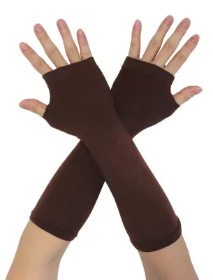 Allegra K Women's Arm Warmers Winter Knitted Elbow Long Cosplay Costume Fingerless Gloves, Brown