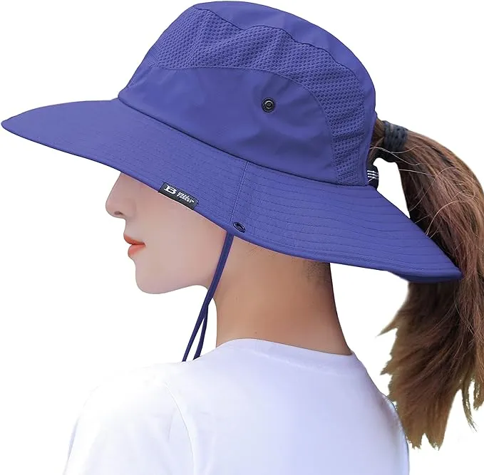 Women's Summer Sun Outdoor UV Protection Foldable Mesh Wide Brim Beach Fishing Bucket Hat