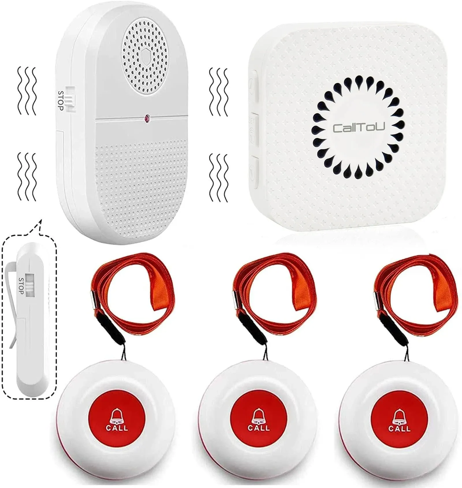 CallToU Wireless Calling System Smart Caregiver Pager Call Button 500ft Nurse Call Bell System for Patient Home/Elderly/Disabled/Clinic Nurses Station Nursing Home(4 Call Buttons & 1 Receiver)