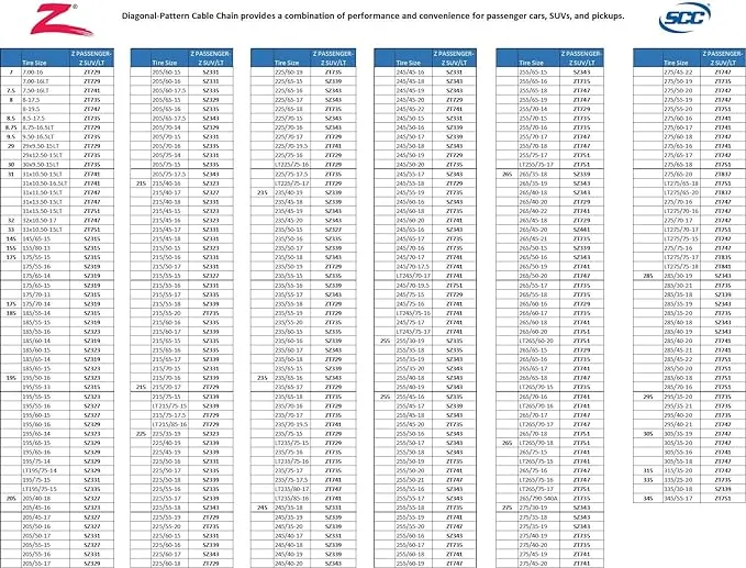 SCC Super Z Tire Cable Chains SZ335 Cars SUVs Class S Clearance ABS compatible