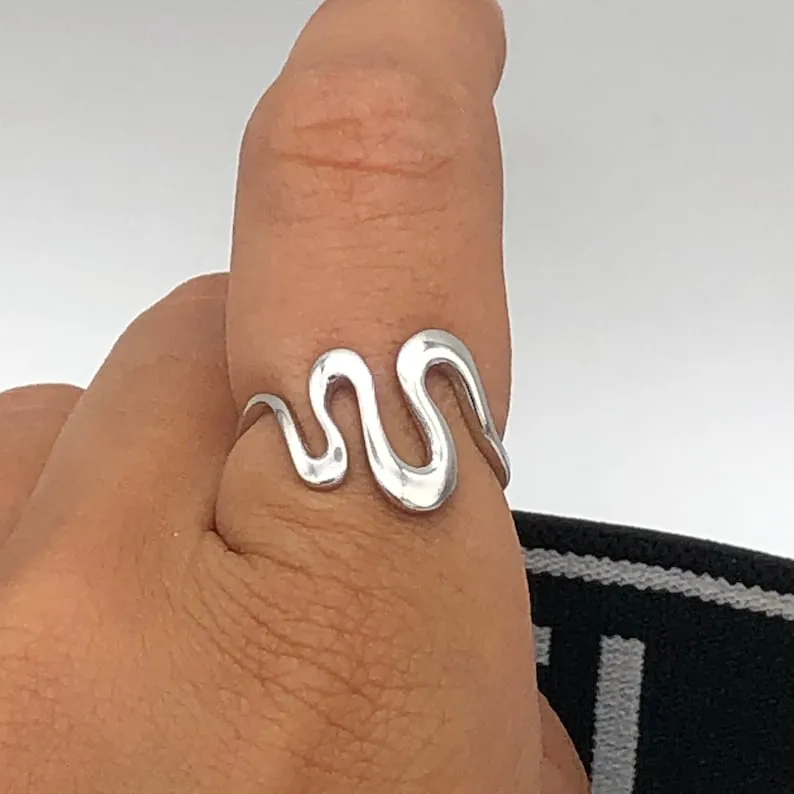 Wave Ring, Zig Zig Ring, Ripple Ring, Caved Band, Ocean Surf Jewelry, Thin Gold Ring, Flat Wavy Ring, Beach Nautical Style, Mountain Ring