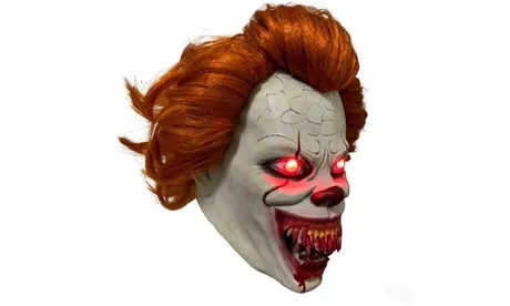 Pennywise Mask Chapter Two 2 Horror Clown Scary Mask Halloween with Glowing Eyes