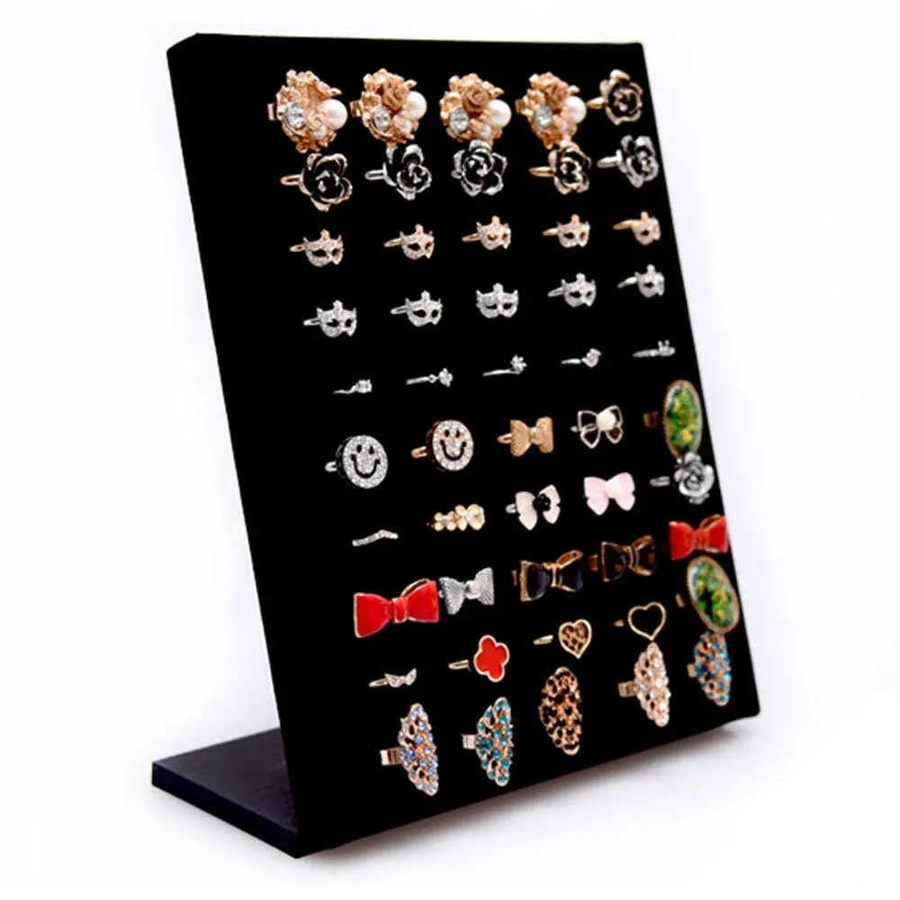 Homeanda Black Velvet L-Shaped 50 Slots Ring Earring Jewelry Display Tray Org...