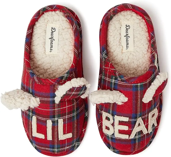 Dearfoams Kids and Toddlers Lil Bear Baby Bear Christmas Holiday Matching Pajama Family Bear Slipper