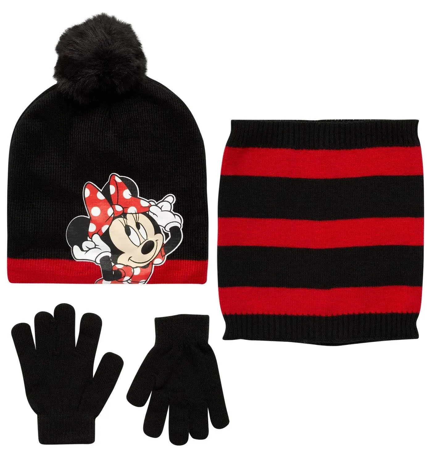 Disney Girls&#039; Minnie Mouse Winter Hat, Mittens,&amp; Gaiter Three Piece Set, Age 3-6