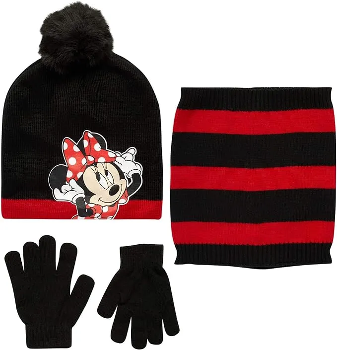 Disney Girls&#039; Minnie Mouse Winter Hat, Mittens,&amp; Gaiter Three Piece Set, Age 3-6