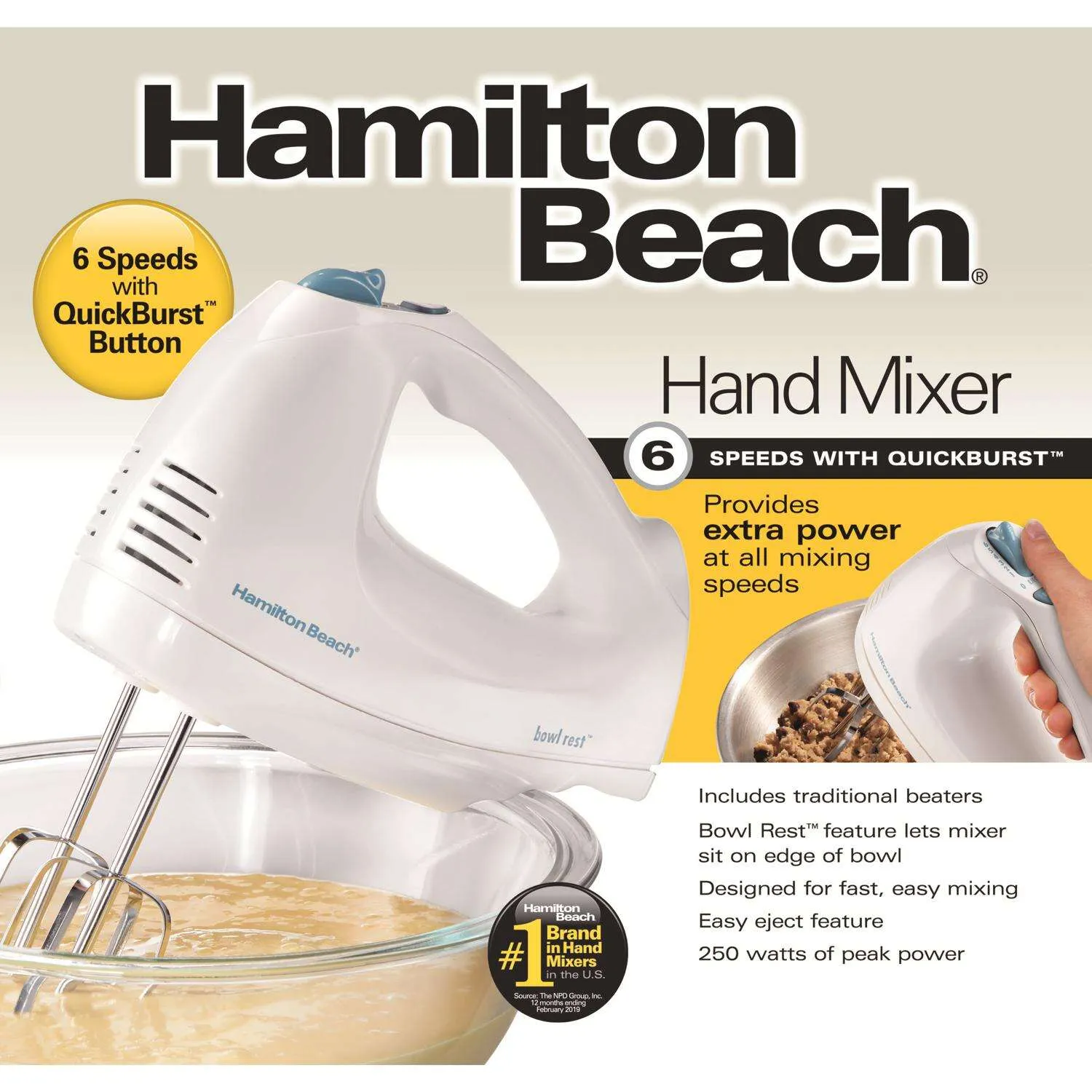 Hamilton Beach 6-Speed Hand Mixer with Snap-On Case, Black, Model 62683