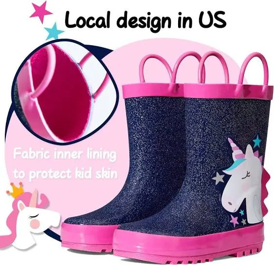 Mysoft Kids Rain Boots for Girls Boys Toddler Waterproof Rubber Cute Animal Prin