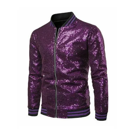 US Mens Bling Sequin Glitter Tuxedo Blazer Coat Formal Zipper Suit Casual Jacket