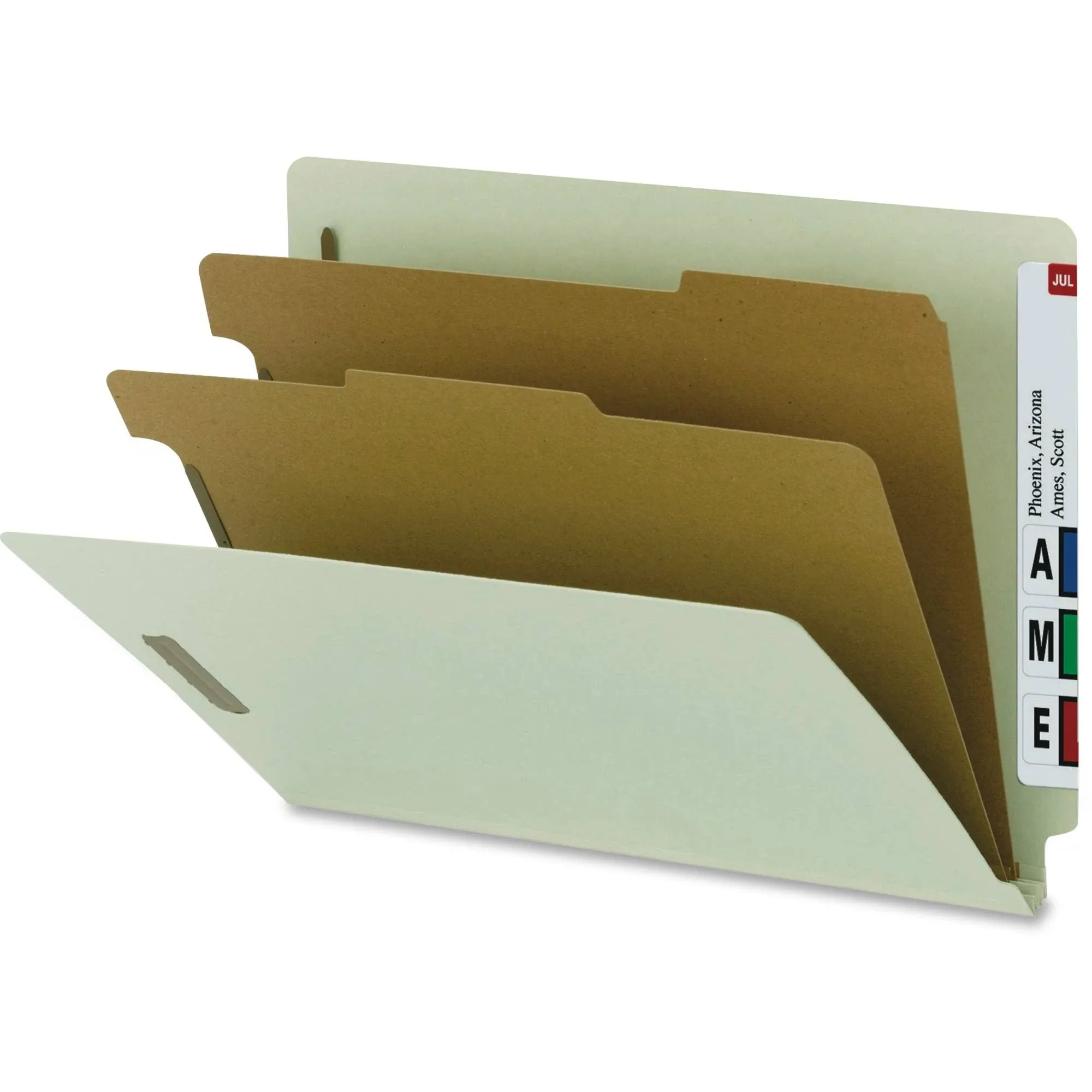 Smead Letter Recycled Classification Folder - 8 1/2" x 11" - 2" Expansion - 6 x 2K Fastener(s) - 2 Divider(s) - Pressboard - Gray, Green - 100% Rec...