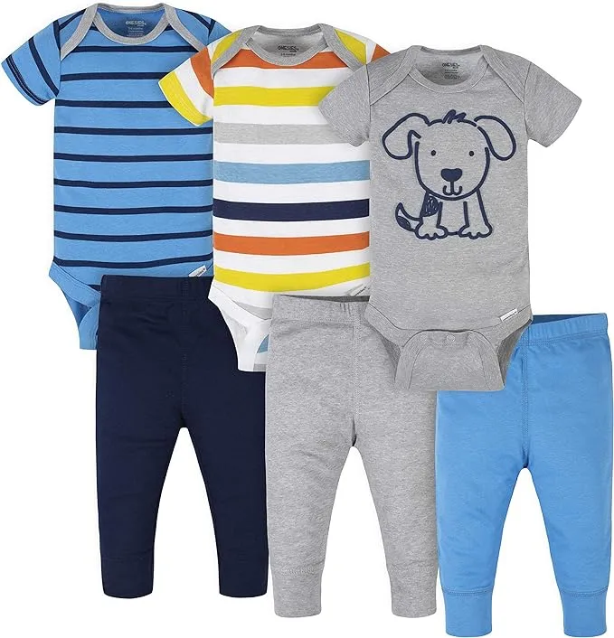 6-Piece Baby Boys Dog Onesies Brand Bodysuits & Pants Set - Newborn