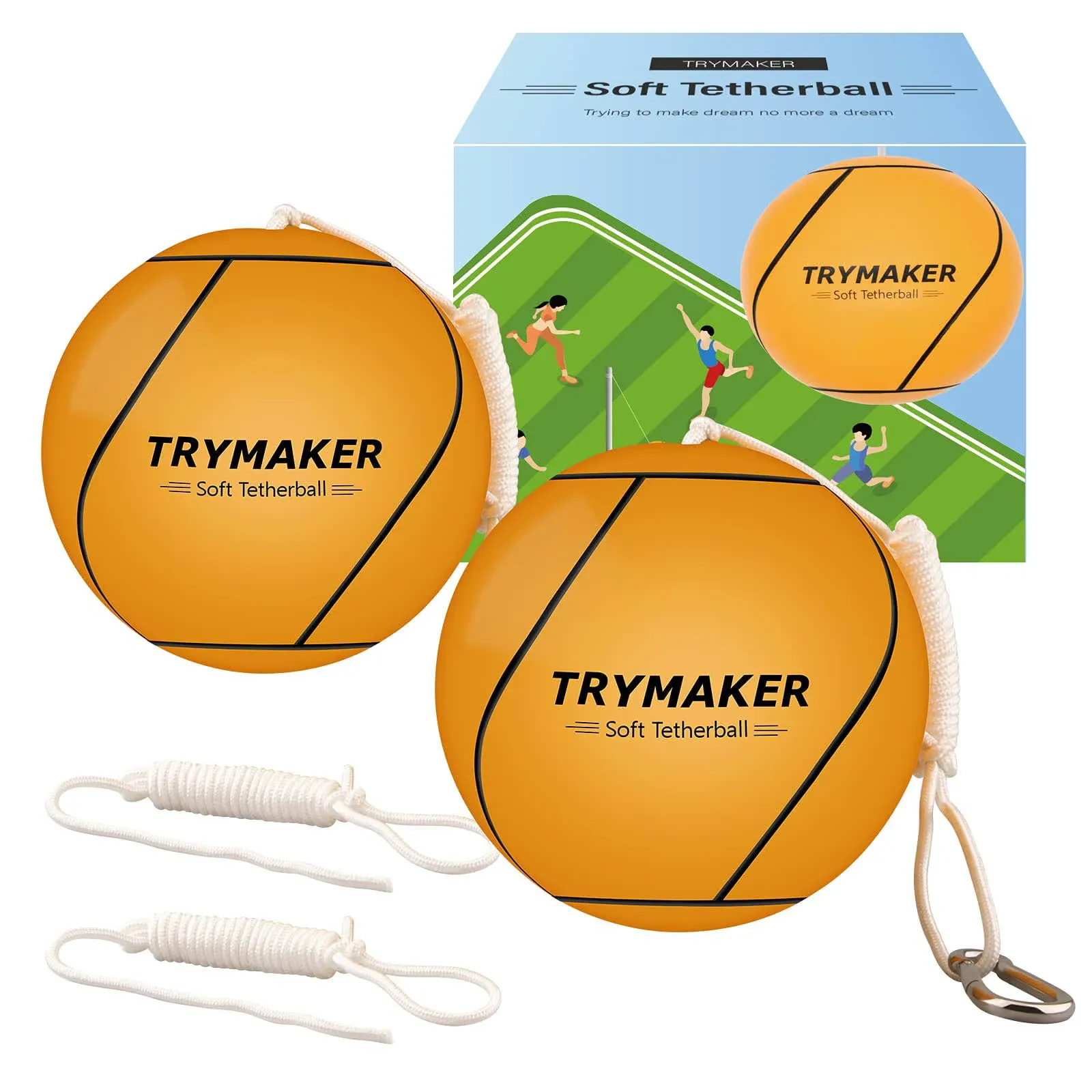 Trymaker Tetherball, 2 Set in 1 Tether Balls and Rope Set for Kids,Replacement ...