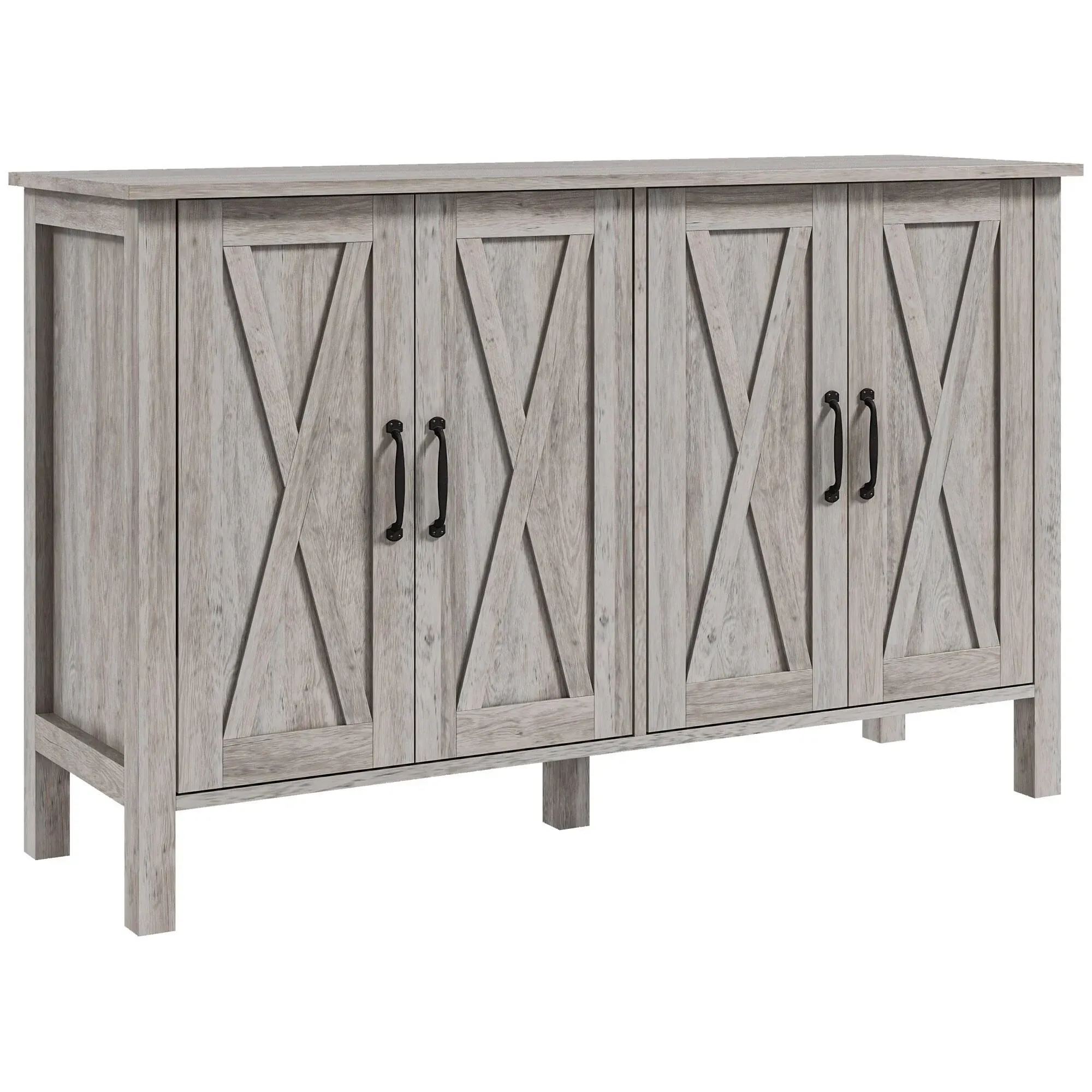 HOMCOM Buffet Cabinet, 47" Sideboard with 4 Barn Doors and 2 Adjustable Shelves ...