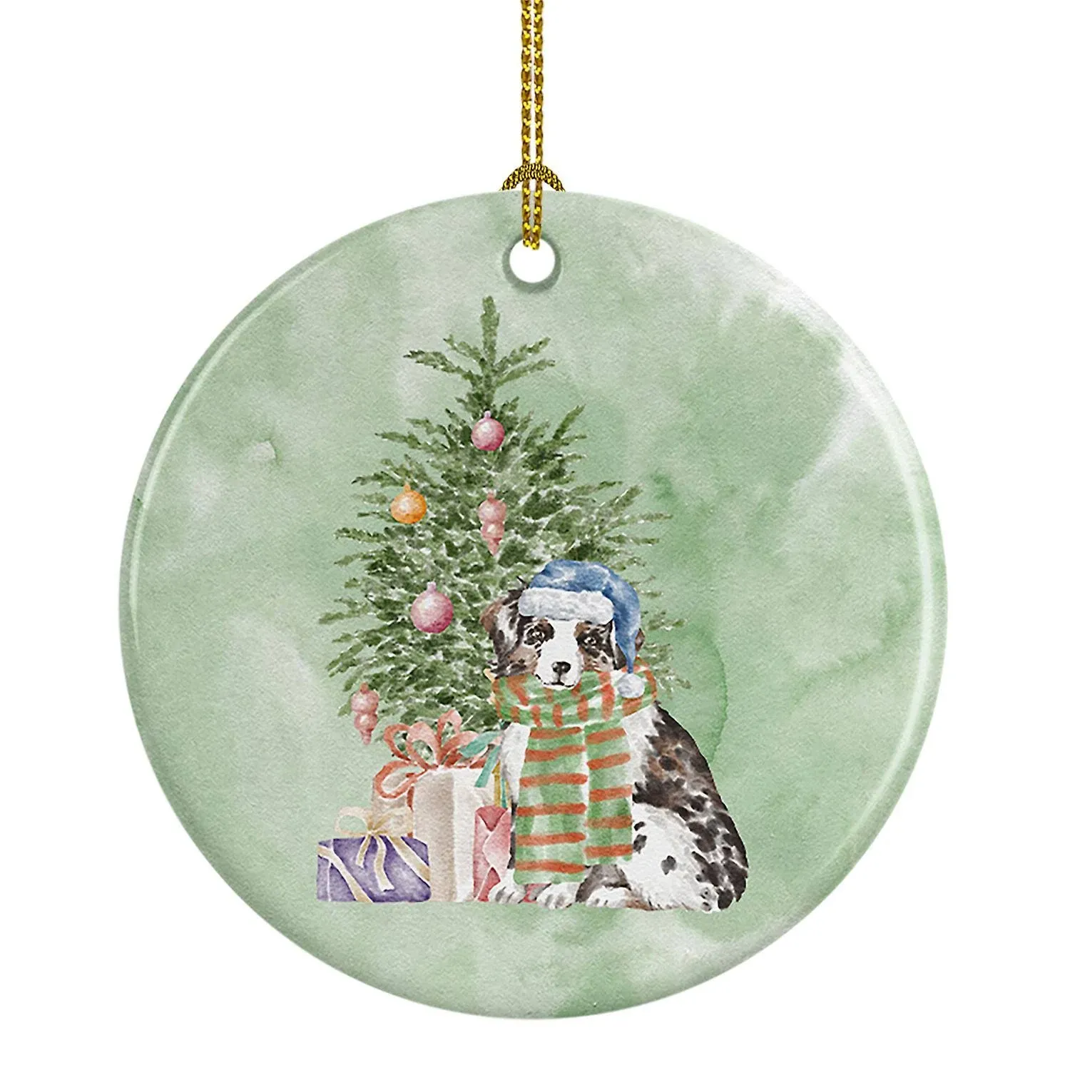 Australian Shepherd Puppy Christmas Present Tree Ceramic Ornament CK8197CO1